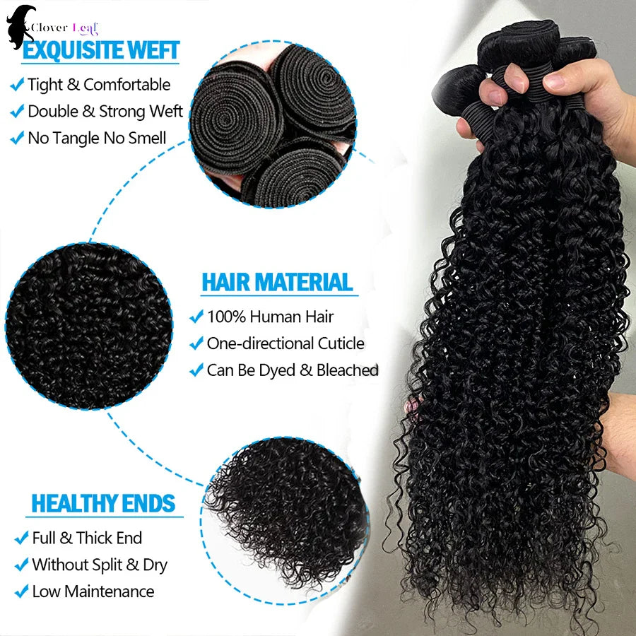 26inch Jerry Curly Human Hair Bundles, 100% Brazilian Raw Human Hair ,1/3/4 Bundles for Women 10A Thick Bundles.