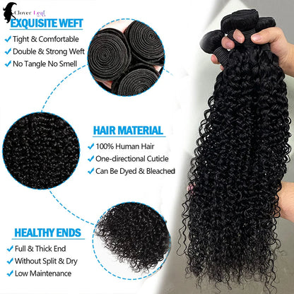 26inch Jerry Curly Human Hair Bundles, 100% Brazilian Raw Human Hair ,1/3/4 Bundles for Women 10A Thick Bundles.