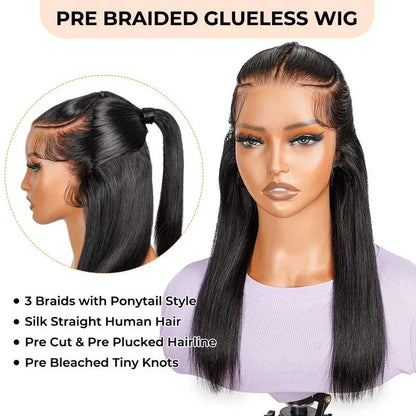 Pre-Braided Half Up Half Down & Ponytail Wig | 13x4 Lace Frontal | Pre-Plucked & Pre-Cut | Ready-to-Go Synthetic Braided Wig