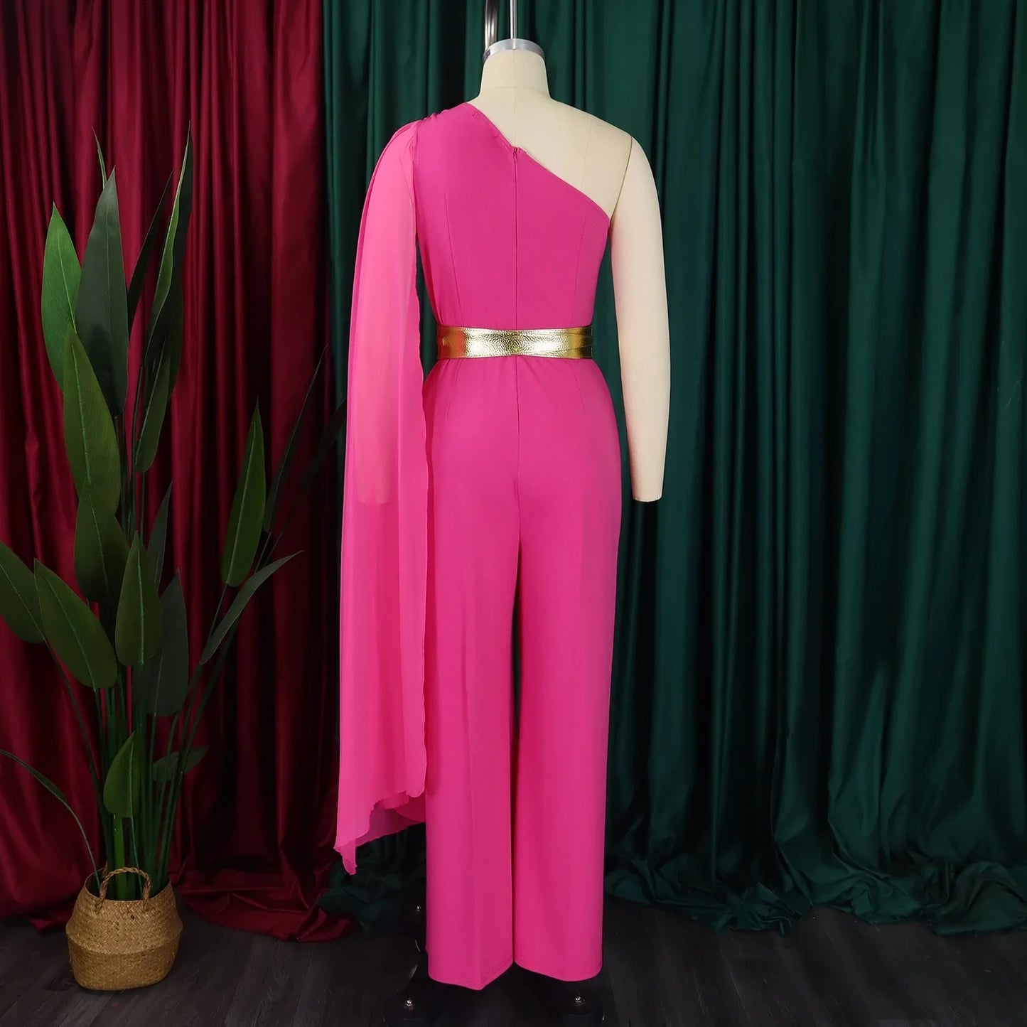 Elegant Jumpsuits & Rompers for Woman, One Shoulder Flying Sleeve High Waisted Luxury Dinner Outfits.