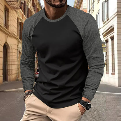 Men T-shirts Long Sleeve O-neck, Casual Raglan Sleeves Color Matching for Men.