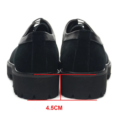 Designer Luxury Platform Oxfords for Men | Cow Suede Genuine Leather Black & Blue Casual Shoe (Height Increasing)