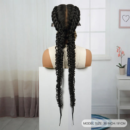 36" Burgundy Twist Cornrow Braids Wig | 99J | Lace Frontal | Baby Hair