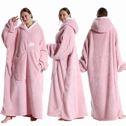 Extra Long Wearable Blankets, Winter Flannel Hooded Blanket, Full Sleeves Men Women Soft Throw Blanket.