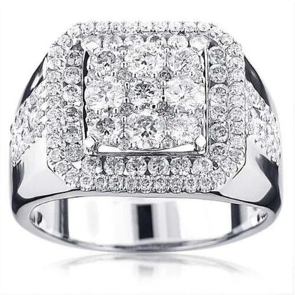 Hip Hop Style Trendy Men Rings, Iced Out Bling Cubic Zirconia Geometry Ring.