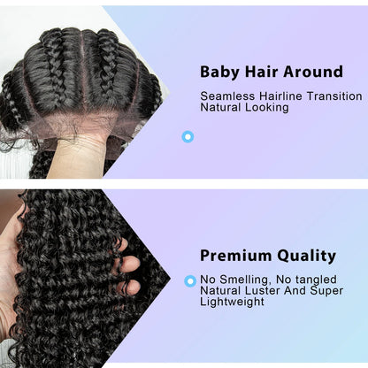 22" Box Braids Full Lace Wig | Two Curly Ponytails | Baby Hair | Synthetic Braided Wig