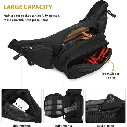 Men Nylon Shoulder Hiking Mobile Phone Bag. Multi-function Waist Pack High-capacity  Bag.