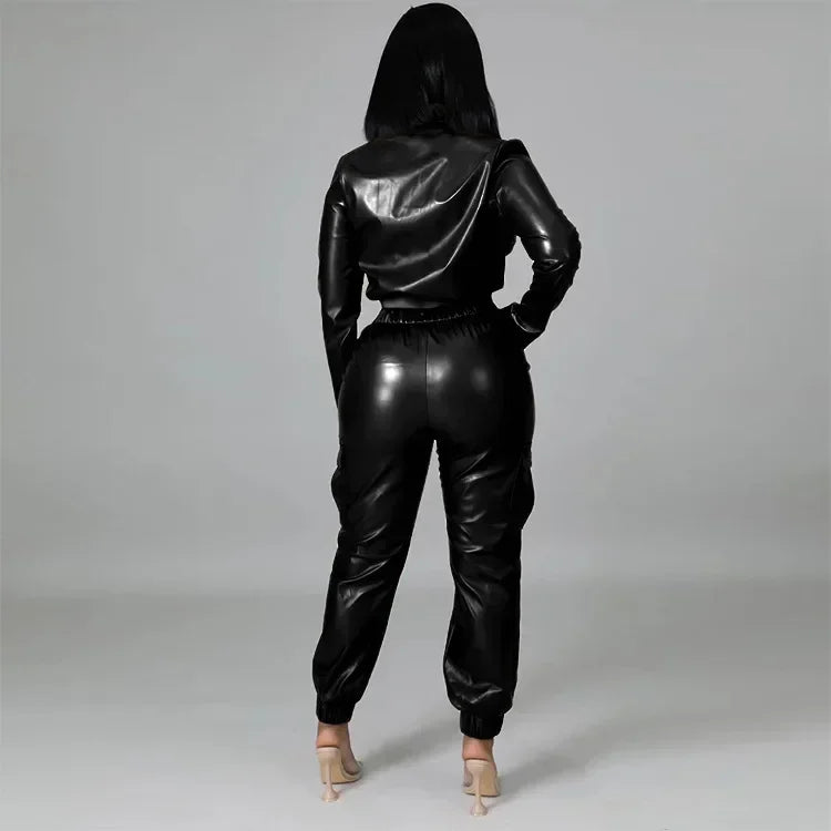 Two Piece Long Sleeve Cardigan Hidden Breasted Solid Zipper Fly Pencil Pants Slim Fit .