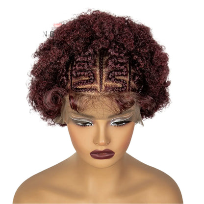 Burgundy Afro Curly Braids Bob Wig | 13x6 Lace | Baby Hair | Bouncy Curls