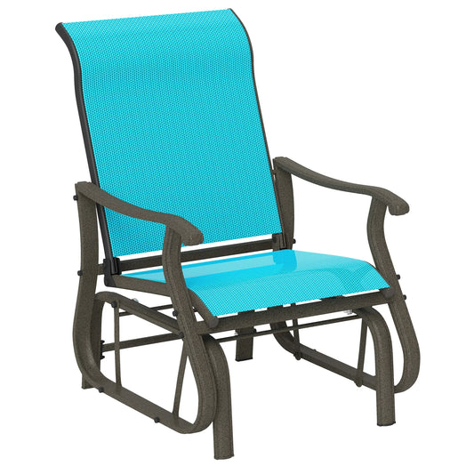 Outdoor Glider Chair, Steel Rocking Chair, Patio, Backyard, Porch, Garden, Blue.