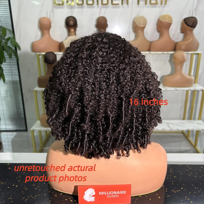 Human Hair Half Wig Kinky Curly Burmese Ready To Wear 3 In 1 Flip Over Natural Black