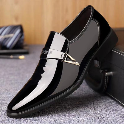 Black Patent Leather Shoes For Men, Casual, Business, Formal, Office Work Shoes.