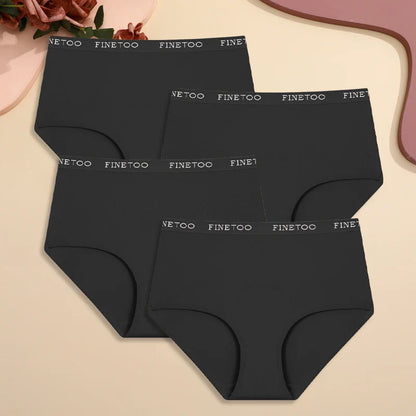 4Pcs S-XXL Cotton High Waist Underpants, Women's Seamless Elastic Panties.