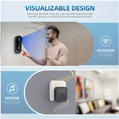 WiFi Home Smart Video doorbell, Outdoor bidirectional HD door eye camera, 1080P support SD card cloud storage waterproof.