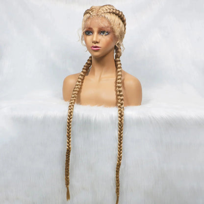 Handmade Double Dutch Cornrow Braided Wig | Natural Black Lace Front | Baby Hair | Kanekalon Synthetic Wig for Women