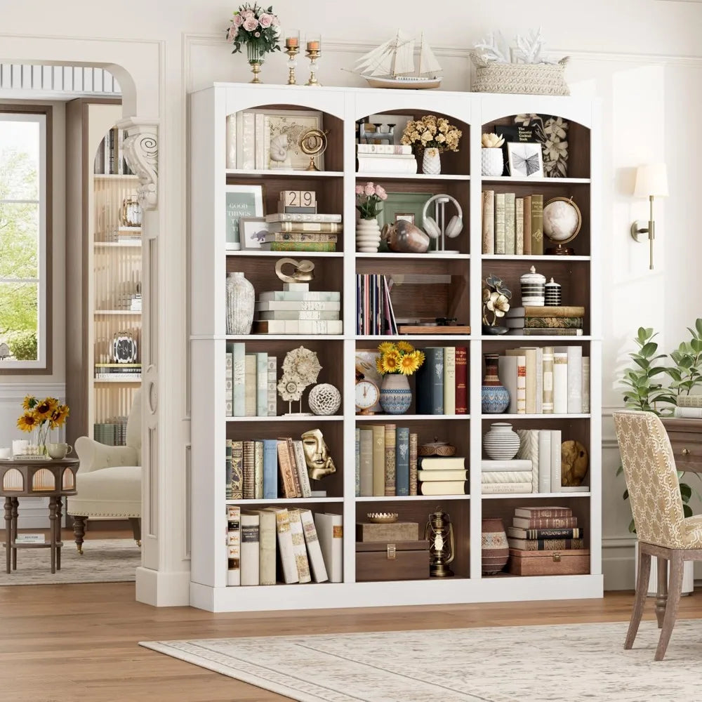 71" Triple Wide Bookshelf, 6 Tier, Tall Bookcase with Curved Baffle,18 Open Shelves for Living Room, Study.