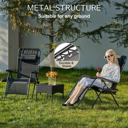 Zero Gravity Set of 2 Portable Recliner Camping, Patio, Garden Lounge Chair, with Cup Holder Trays