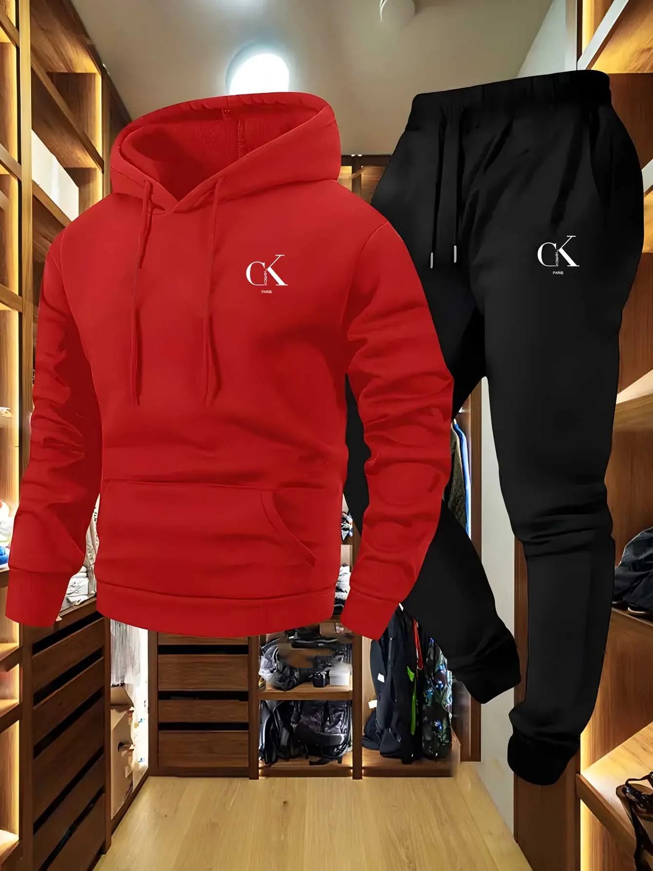 2025 Men Hoodie & Sweatpants Set - Casual Gray Loungewear with Pockets, Drawstring Hood and Ribbed Waistband.