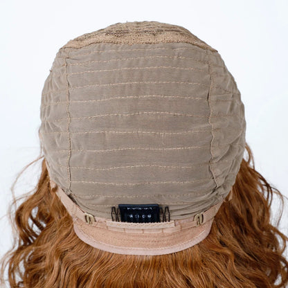 Honey Curly Bob Wigs Human Hair Side Part Pre-Plucked Big Fluffy Brown Mixed Blonde Glueless Bob Curly Wig with Fringe Bangs