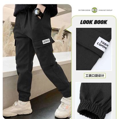 Cargo Pants Spring Autumn Thick Boys Trousers, Casual Kids Sport Pants Teenage Clothes For  4-11Year.