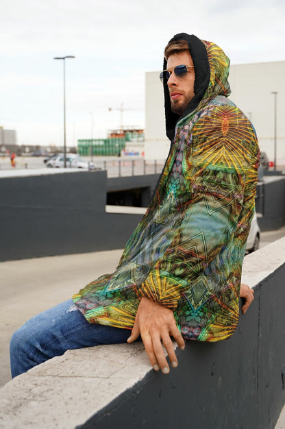 Lotus Guardian Cuddle Cloak | Unisex Minky Sherpa Hooded Coat | Women and Mens Festival Coat | Mountain Fashion