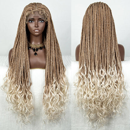 36" Water Wave Braided Wig | Lace Front | Baby Hair | Long Braids