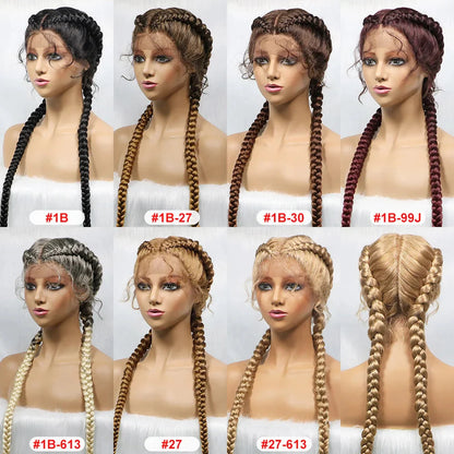Handmade Double Dutch Cornrow Braided Wig | Natural Black Lace Front | Baby Hair | Kanekalon Synthetic Wig for Women