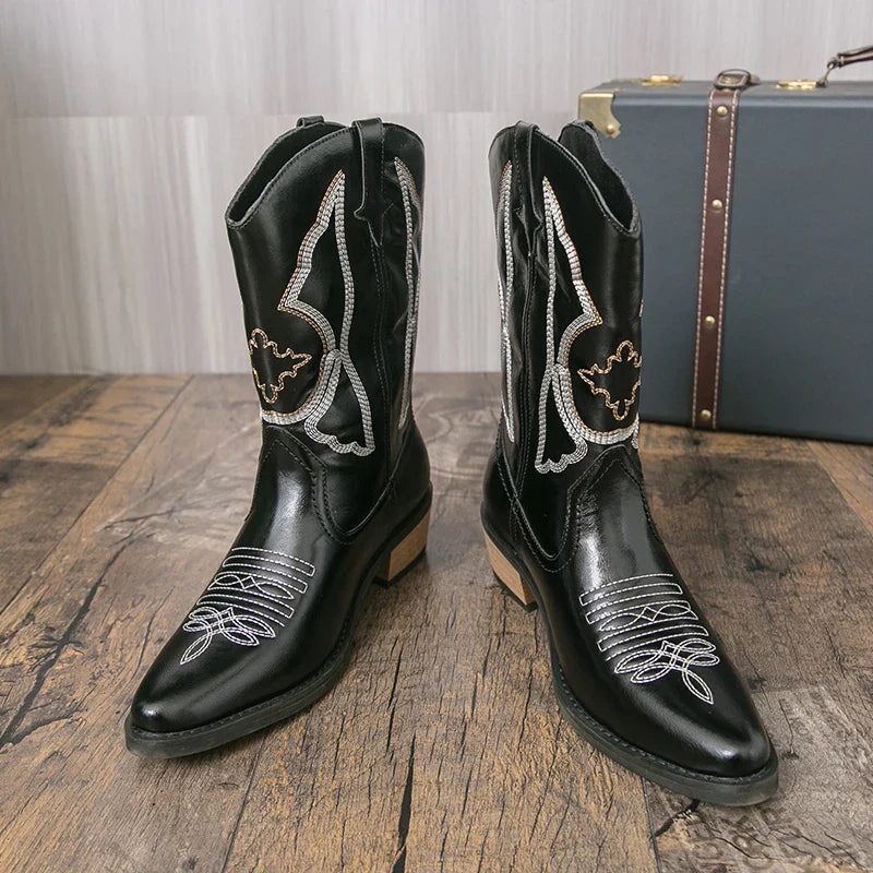 Quality Men Denim Boots Embroidered Western Boots Anti Slip, Riding Boots.