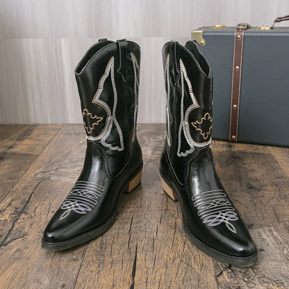 Quality Men Denim Boots Embroidered Western Boots Anti Slip, Riding Boots.