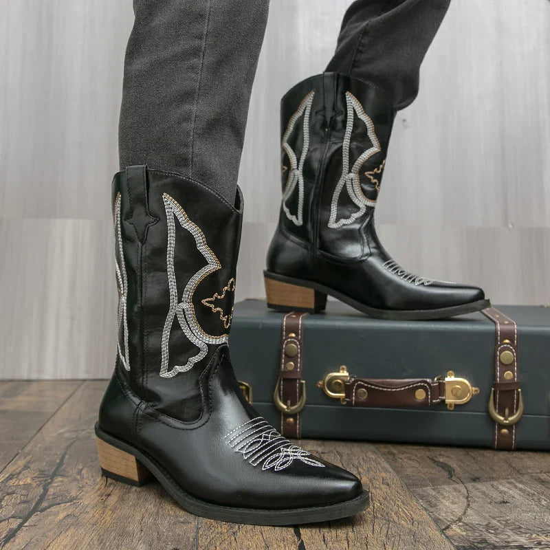 Quality Men Denim Boots Embroidered Western Boots Anti Slip, Riding Boots.