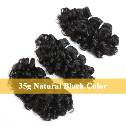 6" Bouncy Curly Indian Remy Hair Bundles | Double Drawn | Natural Black & Brown | Sew-In Extensions