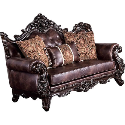 Dark Cherry Faux Leather Sofa, 2-Piece Set for Living Room & Office.