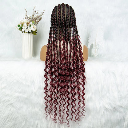 2024 KIMA Cornrow Water Wavy Braided Full Lace Wig with Baby Hair | Synthetic African Braid Lace Front Wig