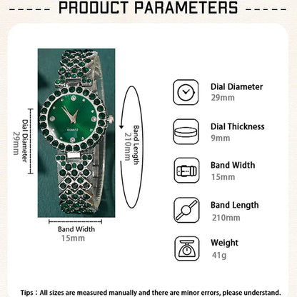Women Fashion Watches Heart Rhinestone, Ring ,Necklace ,Earring  Jewelry Set.