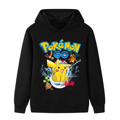 2026 Fall Winter Hot Sale Pokemon Pikachu Print Hoodie, 100% Cotton Anime Sweatshirt, Kids Parent-child Casual Sportswear Tops