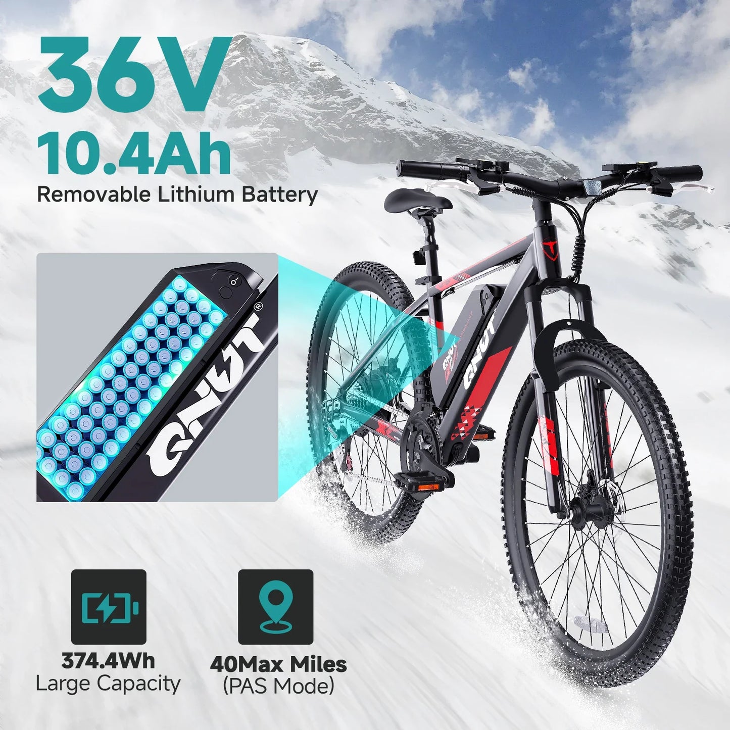 QNUT Victor3.0 Mountain electric Bicycle,1000W, 36V 10.4AH 26" Tire, All-Terrain E-Bike.