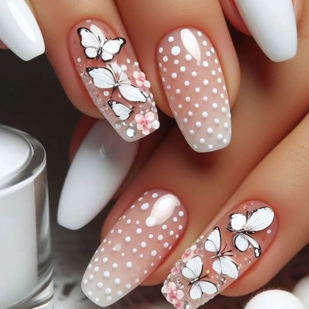24pcs Golden Stripe Press on Nails Long Square False Nails Full Cover Nail Tips.
