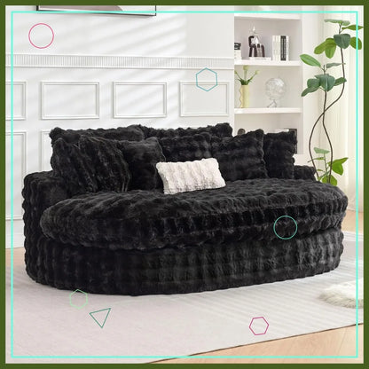 Oversized Round Chaise Lounge Chair Indoor, Deep Seat Memory Foam Couch, Plush Circle Bed for Livingroom (Black)