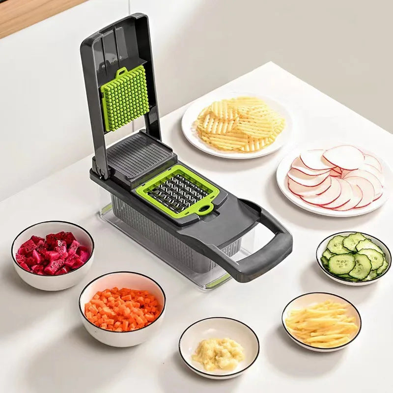 6-in-1 Vegetable Chopper - Kitchen Slicer for Dicing, Julienne & Grating, Safe Food Prep with Container.
