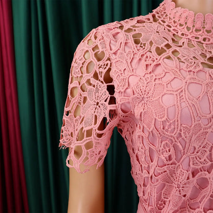 Elegant Jumpsuits & Rompers for Women, O Neck Lace Patchwork Short Sleeve Sashes High Waisted.