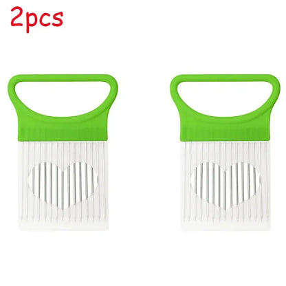 1/2/3/4pcs Effortlessly, Slice Onions with this 1pc Colorful Onion Slicer stainless steel potato chip onion holder.