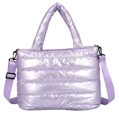 New Puffer Tote Bag for Women | Quilted Puffy Handbag & Lightweight Down Cotton Padded Shoulder & Crossbody Bag