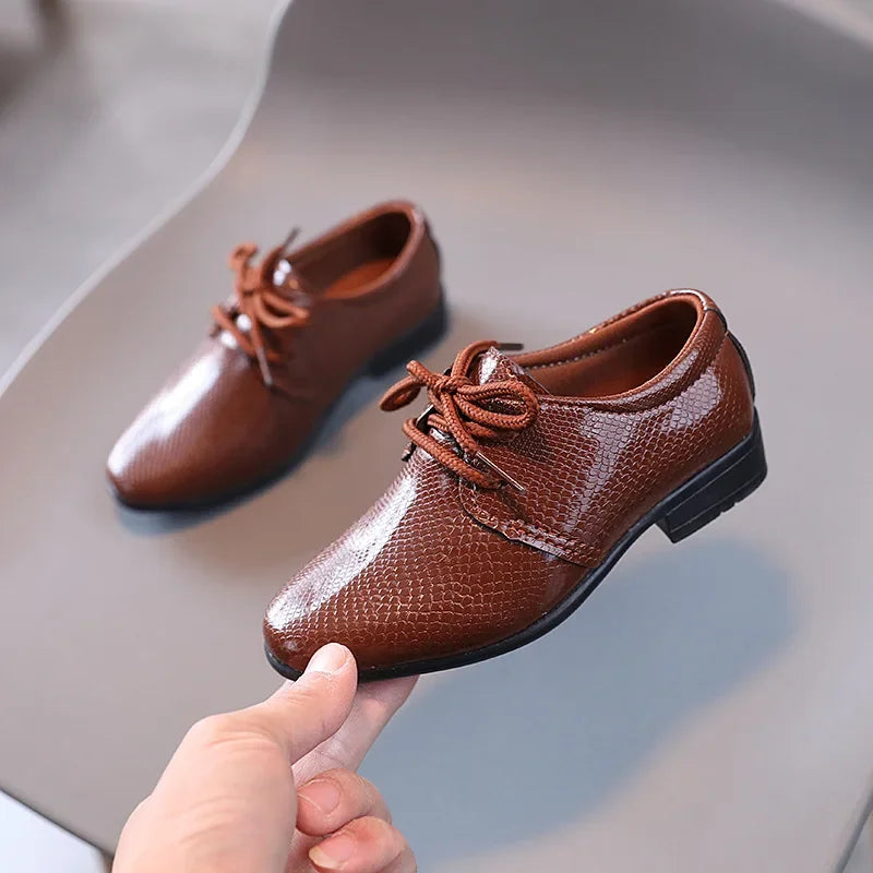Boy Leather Shoe Black ,White Versatile Flats for School, Causal Fashion Lace-up Formal Uniform Shoes.