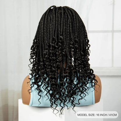 Burgundy Boho Knotless Braids Bob Wig with Curly Ends | Full Lace