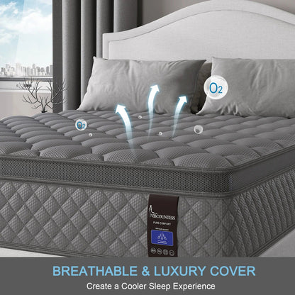 10"12"14"Twin Full Queen, King Size, Mattress in a Box Hybrid Spring Memory Foam Top Mattresses.
