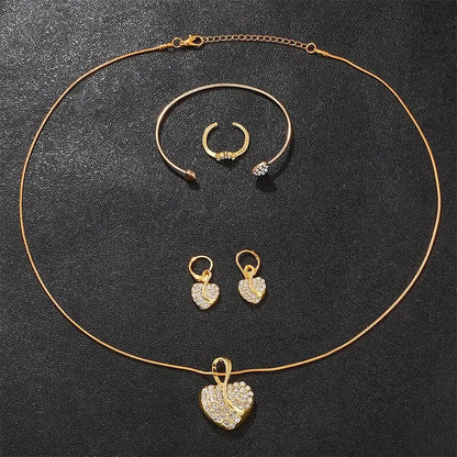 Women's Quartz Watch Gold  Women Ring Necklace Earring  Jewelry Set.