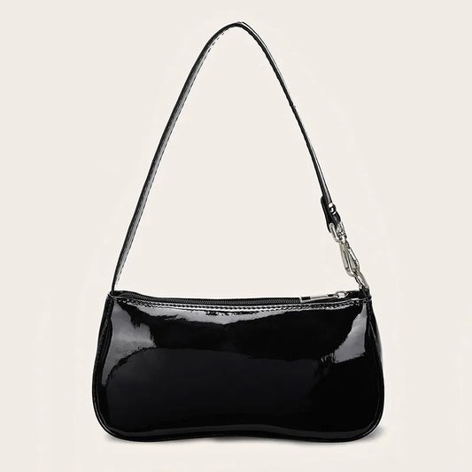 Retro Solid Color PU Leather Shoulder Bag | Fashionable Women's Casual Designer Hobo Underarm Handbag (Baguette Shape, All Seasons)