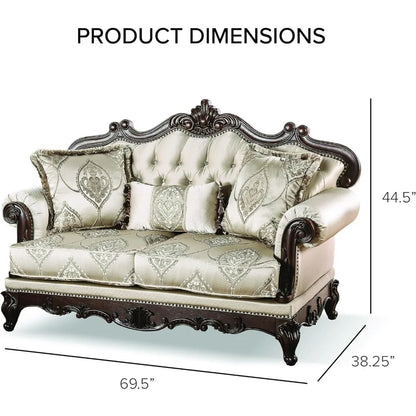 3-Piece Traditional Style Sofa Set, Fabric Upholstery with Button Tufted Back and Nail head Trim.