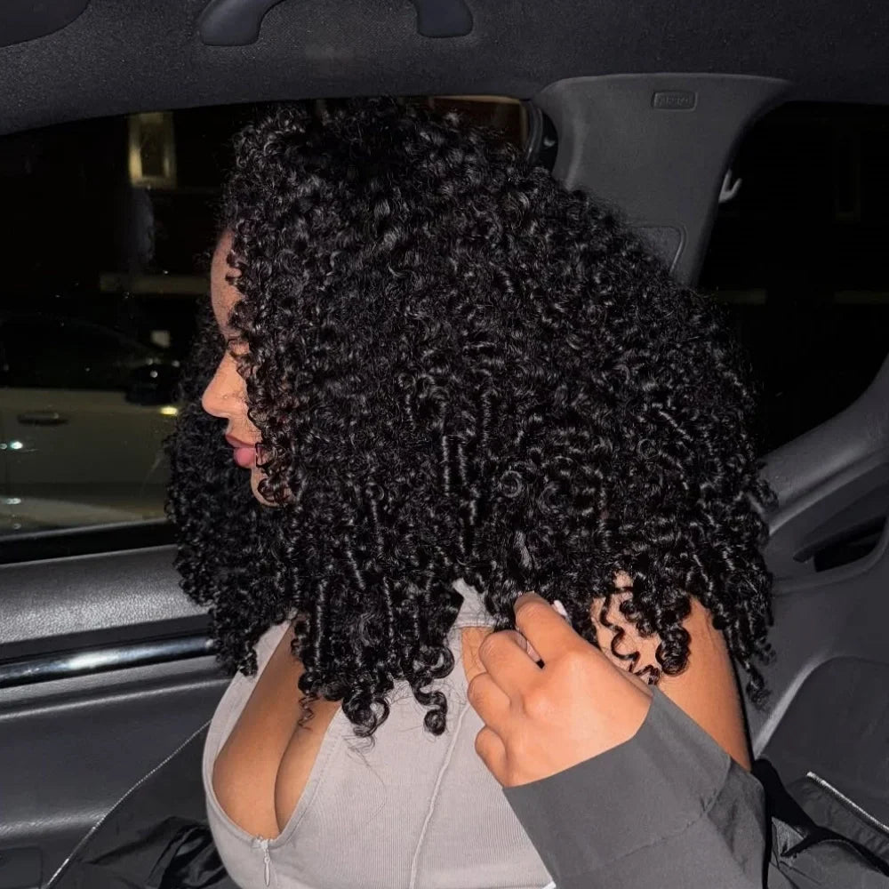 Human Hair Half Wig Kinky Curly Burmese Ready To Wear 3 In 1 Flip Over Natural Black