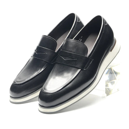 Classy Men's Genuine Cow Leather Penny Loafers | Blue & Black Casual Business Flats (Breathable)
